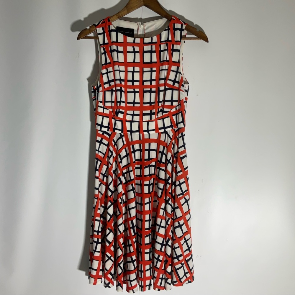 Donna Morgan Summer White Orange Black Stripe Sleeveless Fit & Flare Dress Sz 2. - Picture 13 of 13